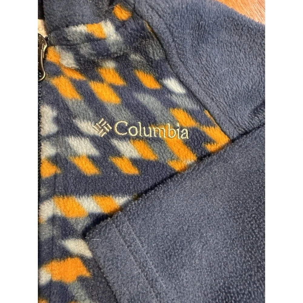 Columbia Toddler 3T Hooded Fleece Jacket Blue Orange Geometric Full Zip Pockets